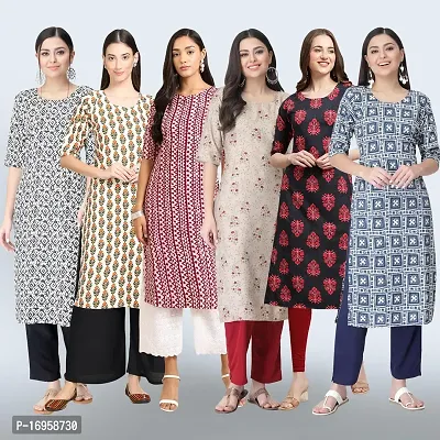 Women Stylish Crepe Printed Straight Kurta Combo