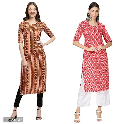 Stylish Crepe Printed Straight Kurta For Women-Pack Of 2