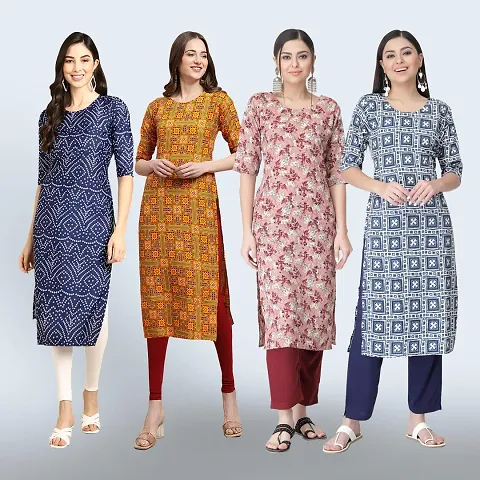 Fashionable Straight Crepe Kurta For Women Combo Pack Of 4