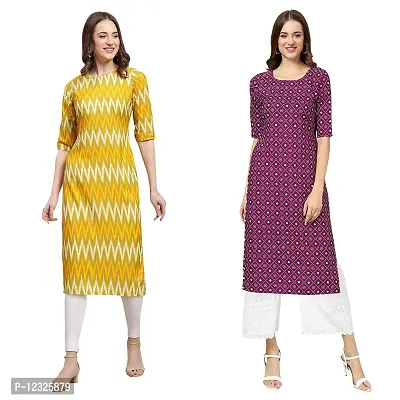 Straight Multicoloured Printed Crepe Kurta Pack Of 2-thumb0