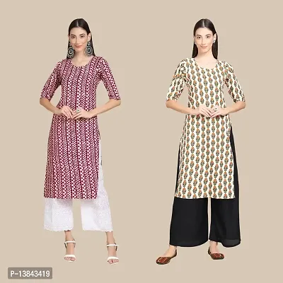 Elegant Crepe Digital Printed Straight Kurti {Pack of 2}