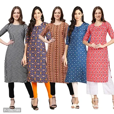 Attractive Straight Multicoloured Printed Crepe Kurta Combo For Women Pack Of 5