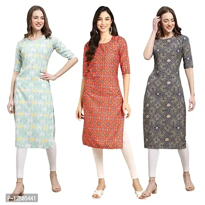 Trendy Women Crepe Digital Printed Straight Kurti  Pack of 3