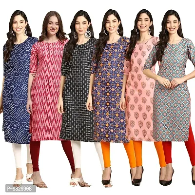 Women Crepe Digital Printed Straight Kurti  Pack of 6-thumb0