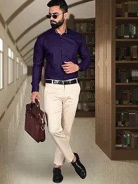 Men Stylish Purple Cotton Solid Long Sleeve Semi Formal Shirt-thumb1