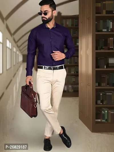 Men Stylish Purple Cotton Solid Long Sleeve Semi Formal Shirt-thumb2