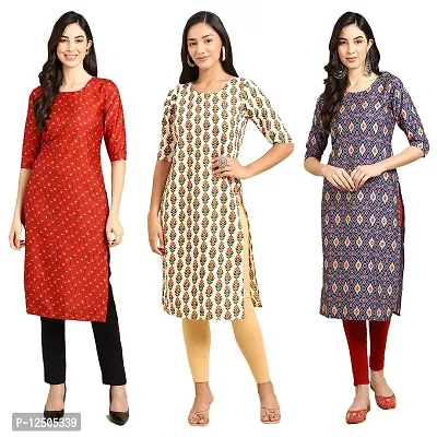 Trendy Women Crepe Digital Printed Straight Kurti  Pack of 3