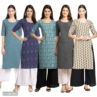 Women Crepe Digital Printed Straight Kurti { Pack of 5 }