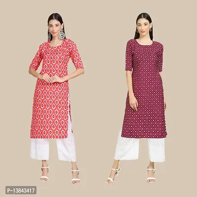 Elegant Crepe Digital Printed Straight Kurti {Pack of 2}-thumb0