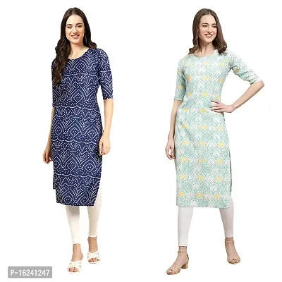 Stylish Straight Multicoloured Printed Crepe Kurta For Women Combo Pack Of 2-thumb0