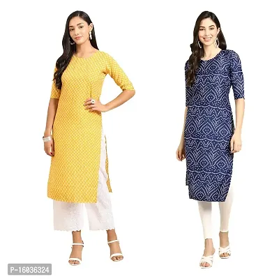 Stylish Straight Printed Crepe Kurta For Women -Pack Of 2-thumb0