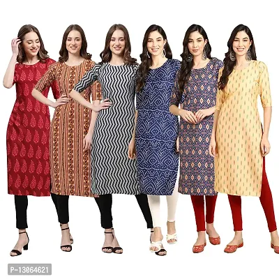 Trendy Crepe Digital Printed Straight Kurta For Women ( Pack Of 6 )-thumb0