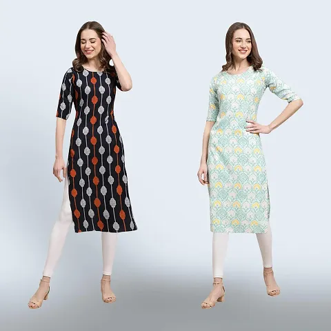 Stylish Crepe Printed Straight Kurta Combo of 2