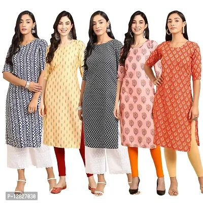 Women Crepe Digital Printed Straight Kurti { Pack of 5 }