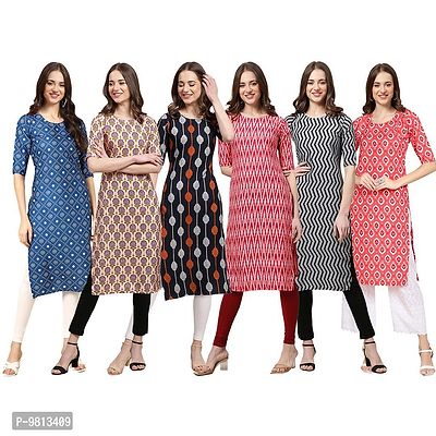 Women Crepe Digital Printed Straight Kurti  Pack of 6