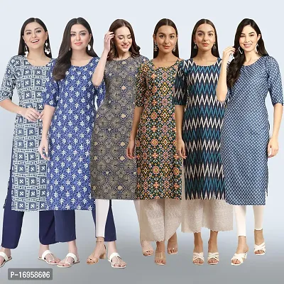 Women Stylish Crepe Printed Straight Kurta Combo