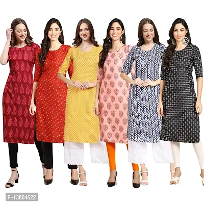 Trendy Crepe Digital Printed Straight Kurta For Women ( Pack Of 6 )-thumb0