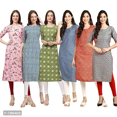 Trendy Crepe Digital Printed Straight Kurta For Women ( Pack Of 6 )