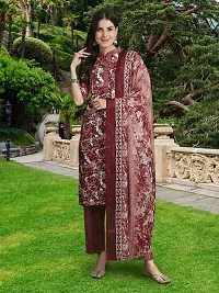 Stylish Maroon Cotton Blend Printed Kurta, Bottom and Dupatta Set For Women-thumb1