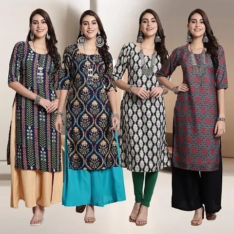 Fancy Straight Crepe Kurti - Pack Of 4