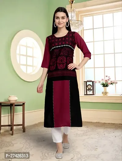 Stylish Maroon Crepe Stitched Kurta For Women