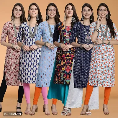 Fancy Crepe Printed Kurtas For Women Pack Of 6-thumb0