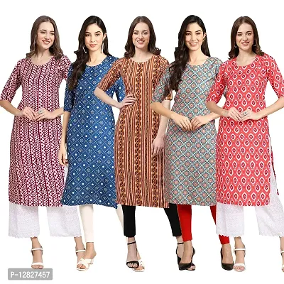 Attractive Straight Multicoloured Printed Crepe Kurta Combo For Women Pack Of 5-thumb0