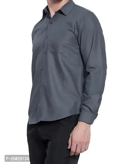 Men Stylish Grey Cotton Solid Long Sleeve Semi Formal Shirt-thumb2