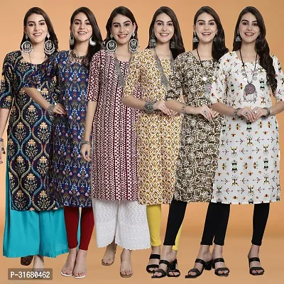 Fancy Crepe Printed Kurtas For Women Pack Of 6