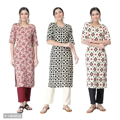 New Crepe Combo Printed Kurtis For Women Pack Of 3-thumb0