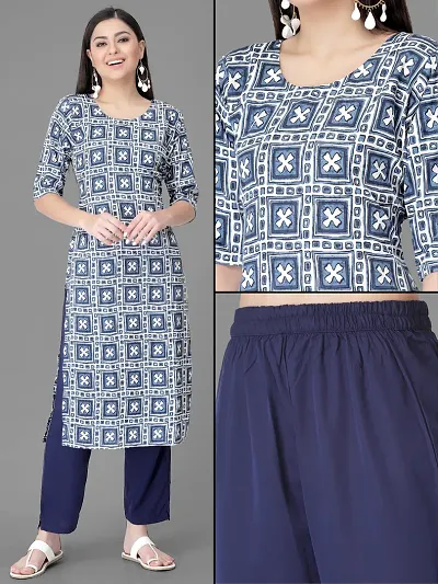 Stylish Crepe Straight Kurta With Pant Set For Women