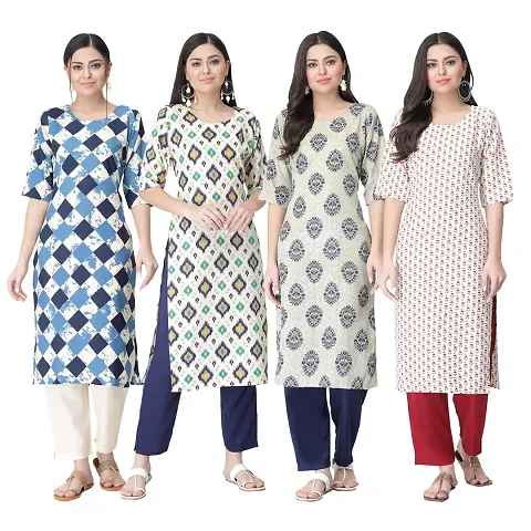 Trendy Crepe Kurta For Women- Combo Of 4