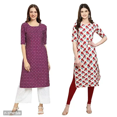 Straight Multicoloured Printed Crepe Kurta Pack Of 2-thumb0