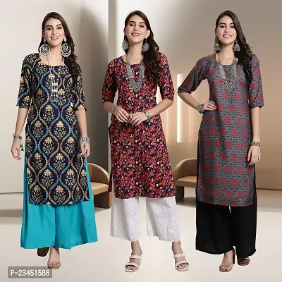 Fancy Rayon Kurtis For Women Pack Of 3-thumb0