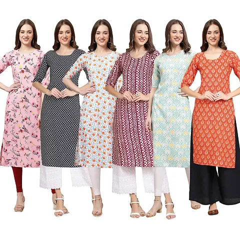 Women Crepe Digital Straight Kurti Pack of