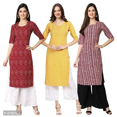 Stylish Multicoloured Crepe Stitched Kurta For Women Pack of 3