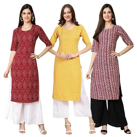 Beautiful Crepe Straight Kurta For Women Pack Of 3