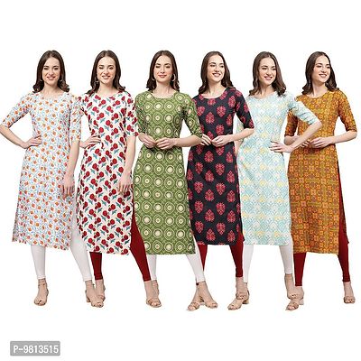 Women Crepe Digital Printed Straight Kurti  Pack of 6