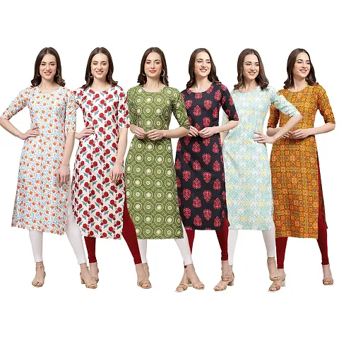 Women Crepe Digital Straight Kurti Pack of