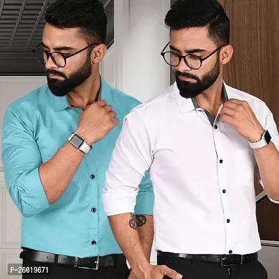 Comfortable Multicoloured Cotton Long Sleeve Formal Shirt For Men Pack Of 2-thumb0