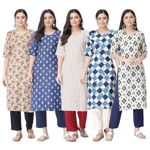 Pack Of 5- Crepe Printed Kurtis