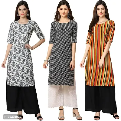 Stylish Multicoloured Crepe Stitched Kurta For Women Pack of 3