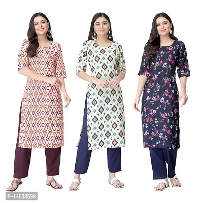 New Crepe Combo Printed Kurtis For Women Pack Of 3-thumb0