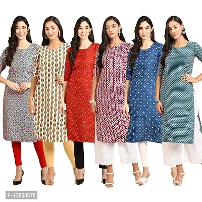 Trendy Crepe Digital Printed Straight Kurta For Women ( Pack Of 6 )