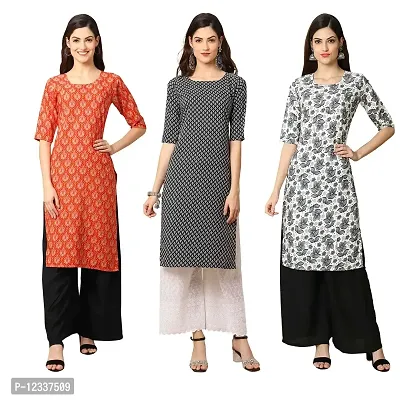 Elite Crepe Printed Straight Stitched Kurta For Women- Pack Of 3-thumb0