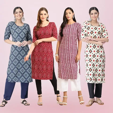 Women Crepe Digital Straight Kurti Pack of 4