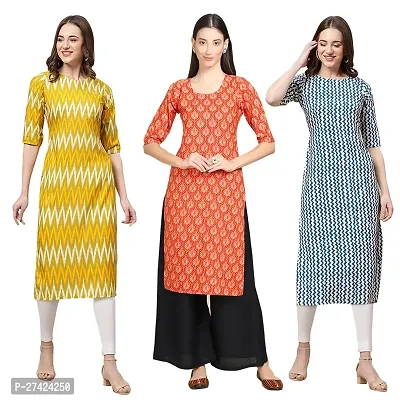 Stylish Multicoloured Crepe Stitched Kurta For Women Pack of 3