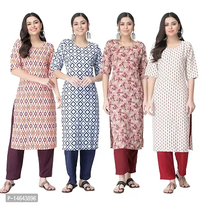 New Crepe Combo Printed Kurtis For Women Pack Of 4-thumb0