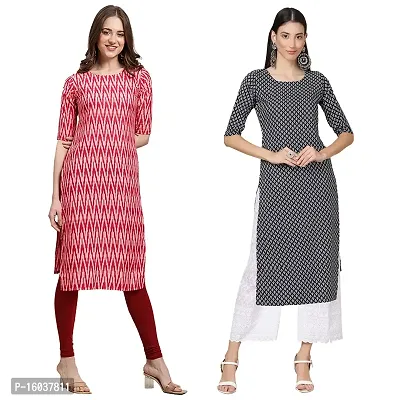 Stylish Crepe Printed Straight Kurta For Women-Pack Of 2-thumb0