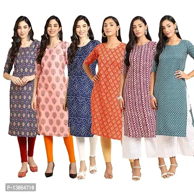 Trendy Crepe Digital Printed Straight Kurta For Women ( Pack Of 6 )-thumb0